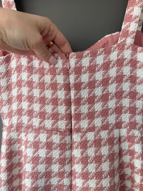 Pink Tweed Mini Dress Women’s Size S Gold Button Houndstooth (black/white avail) - Picture 6 of 13